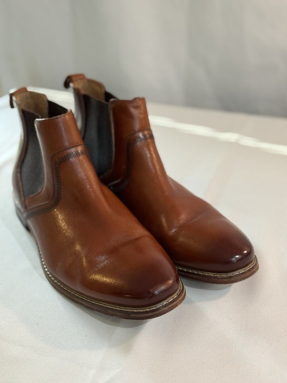 Stacy Adams West Plain Toe Chelsea Dress Boot in Cognac 12M